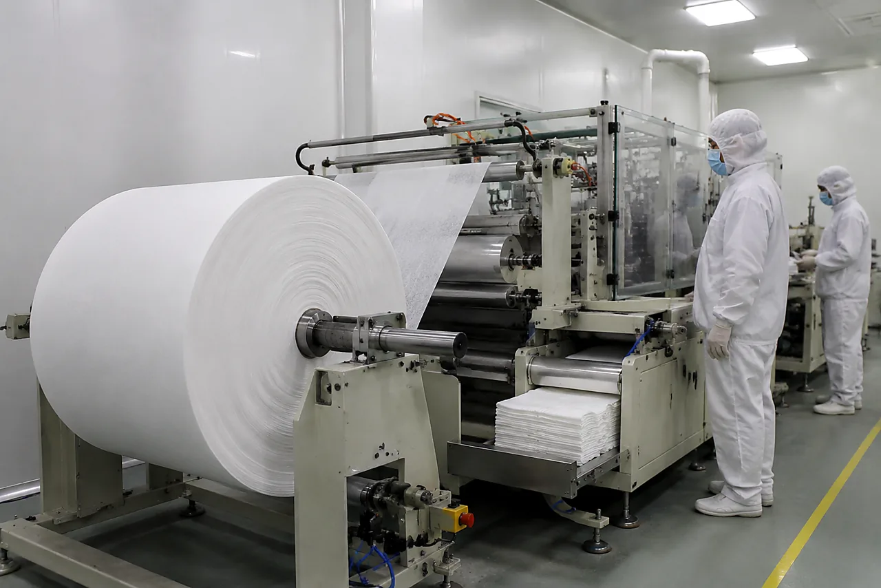 Nonwoven roll cutting and folding line reference scene