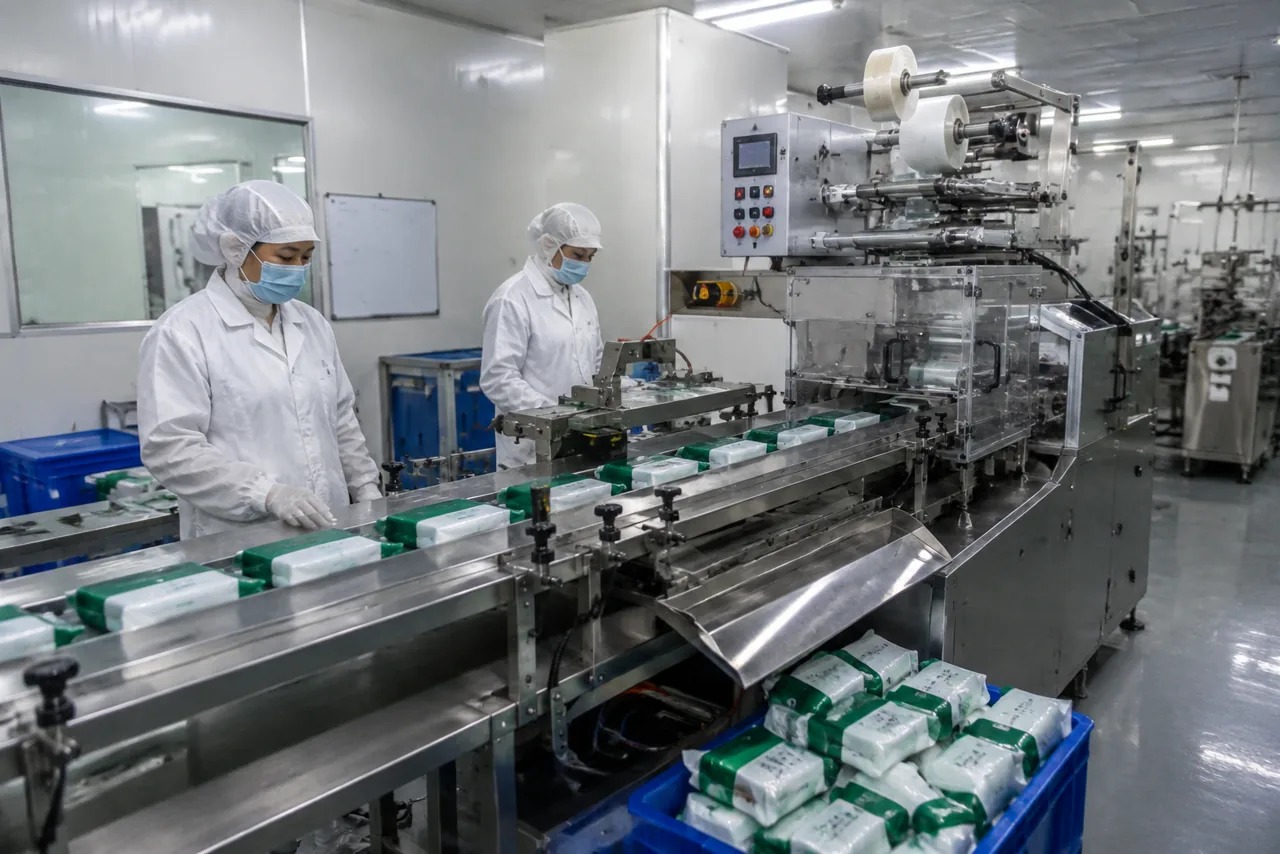 Soft-pack sealing and flow wrapping line reference scene