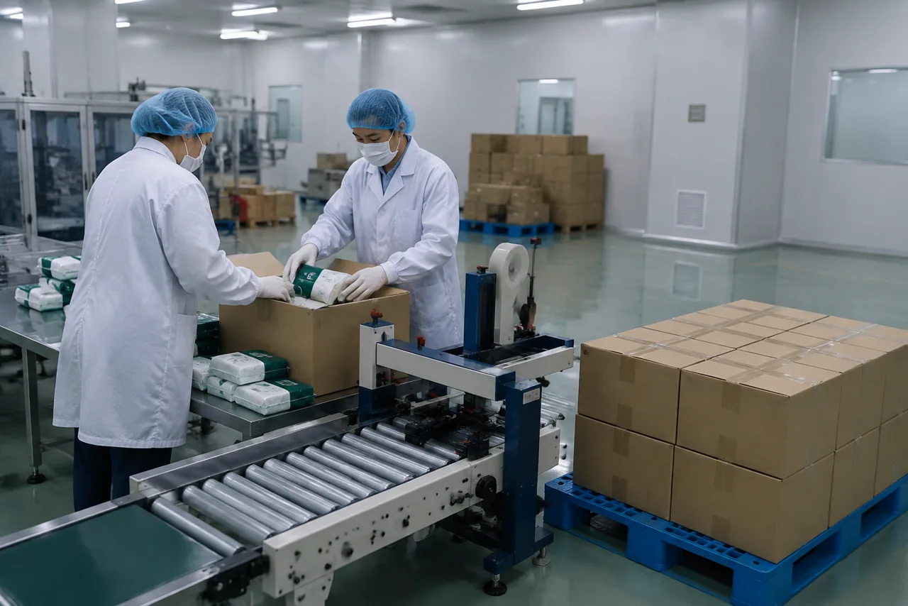 Carton packing and finished goods preparation reference scene